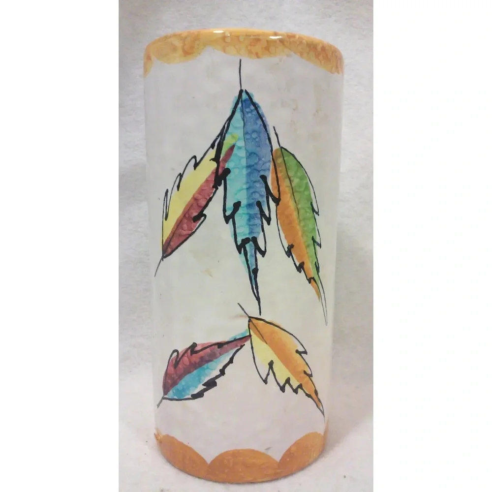 Mid Century Italian Colorful Feather Design Ceramic Vase